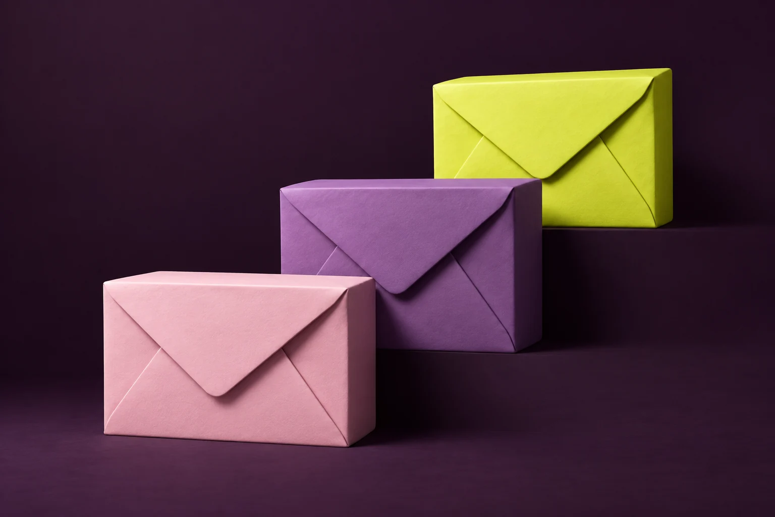 Sculptural pink, lilac and yellow envelopes