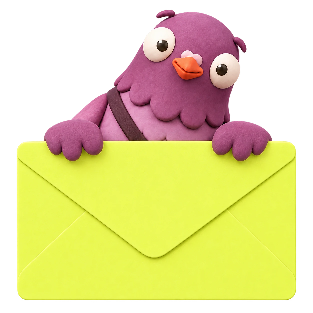 Pomba peeking over a bright yellow envelope