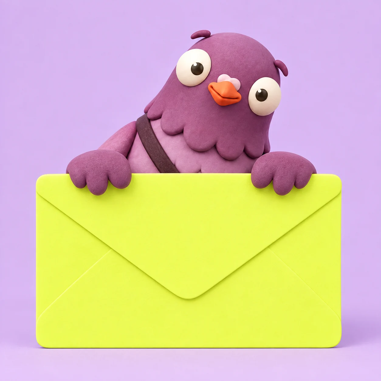Our curious pigeon behind a yellow envelope